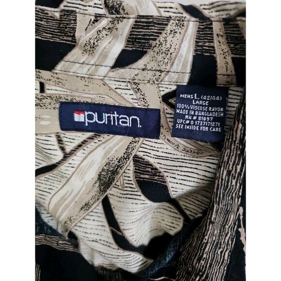 Puritan ~Men's Size L~ Brown/Black Hawaiian Button Up Casual Shirt Short Sleeve. - Picture 2 of 10